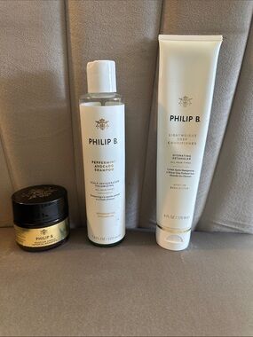 Philip B lot russian amber, peppermint avocado shampoo, lightweight conditioner